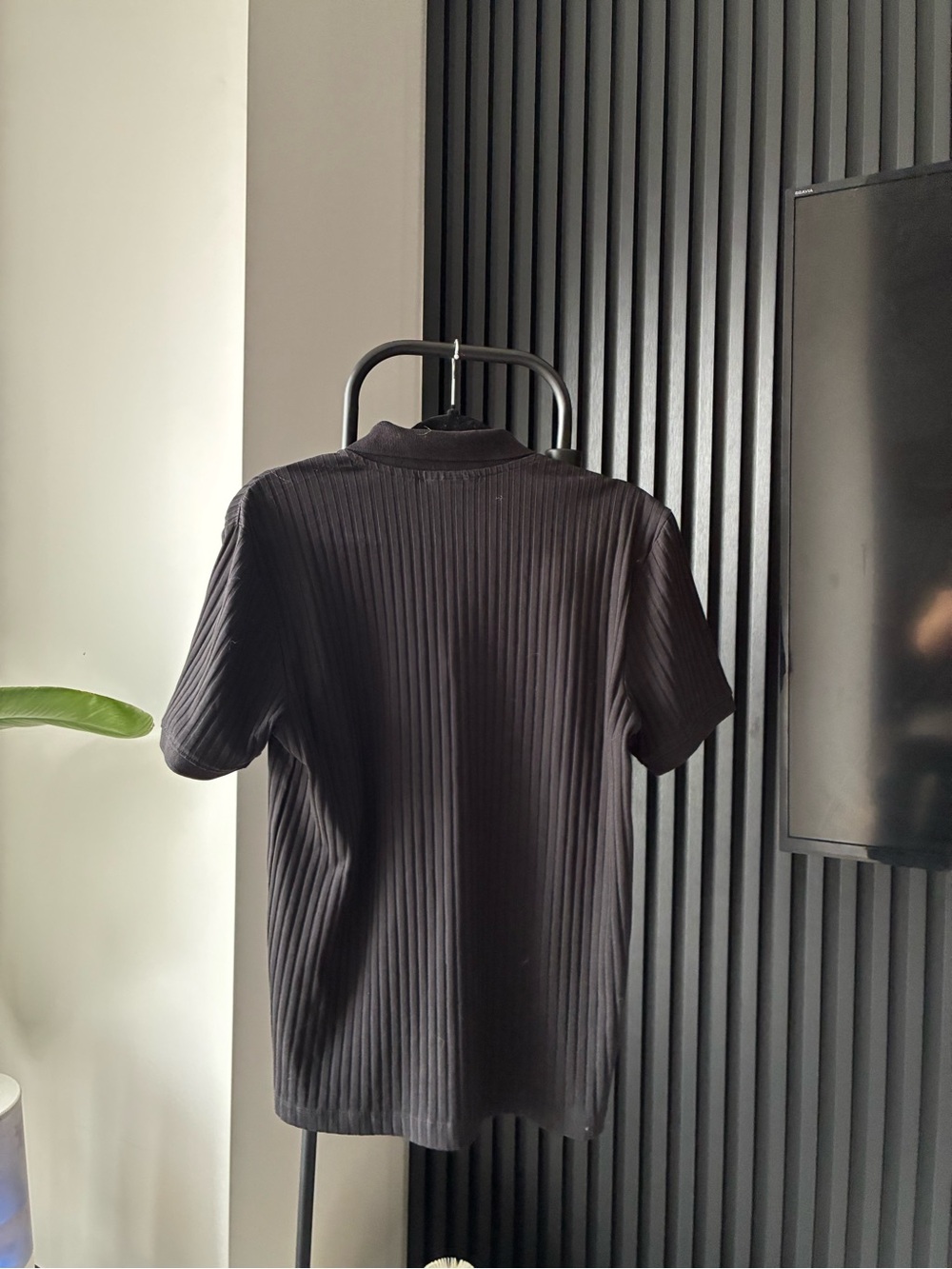 Perry Ellis Black Ribbed Zip-Front Polo - Picture 3 of 4